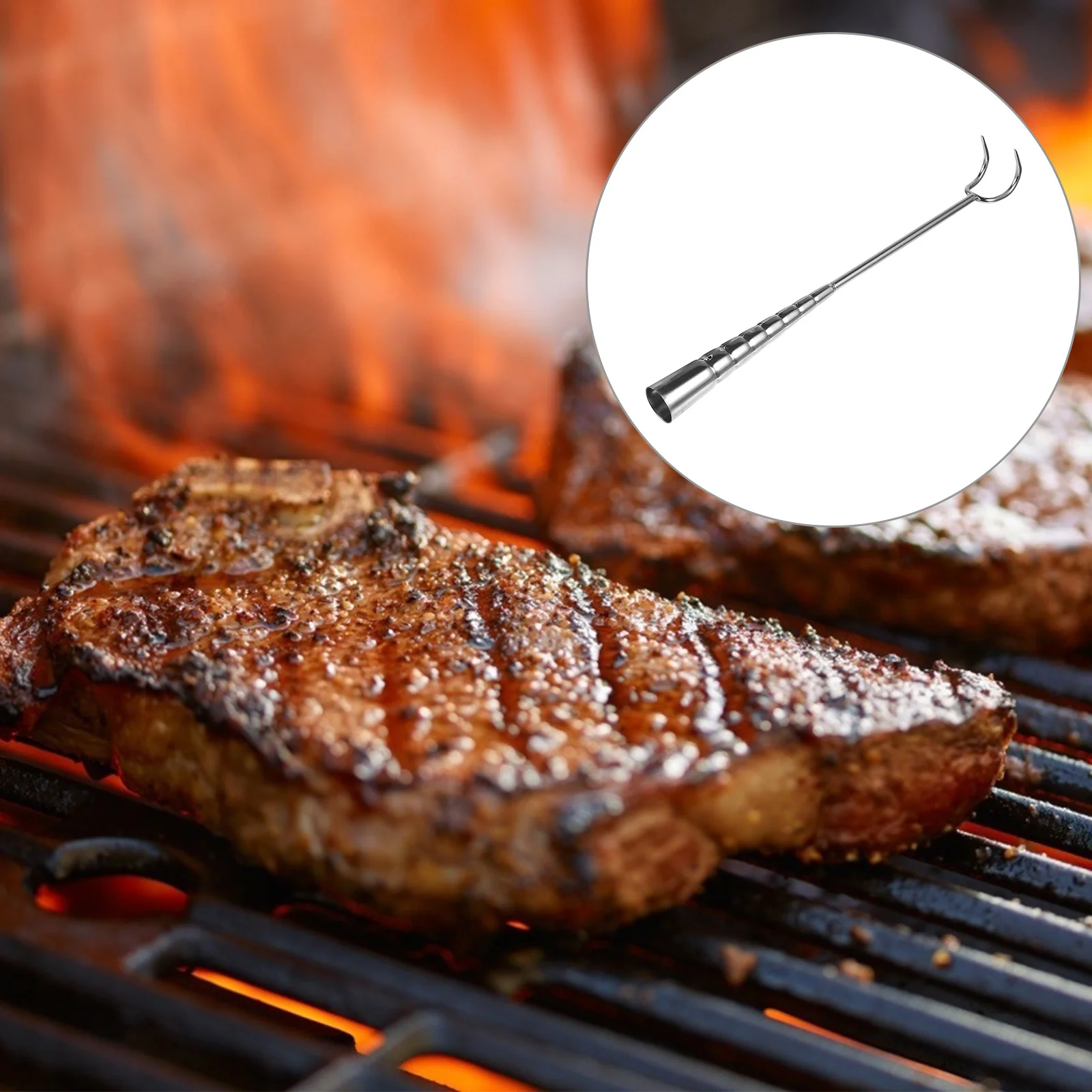 

1pc Stainless Steel Meat Hook Long Handle Bbq Grilling Tool For Roast Ham Bacon Food Turner Kitchen Gadget Grill Accessories