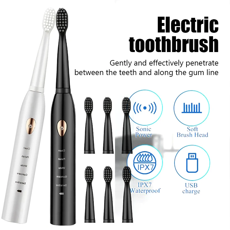 Sonic Electric Toothbrush For Adults Whitening Timer Soft Hair IPX7 Waterproof 5-gear Mode USB Charging Teeth Brush 4 Colors