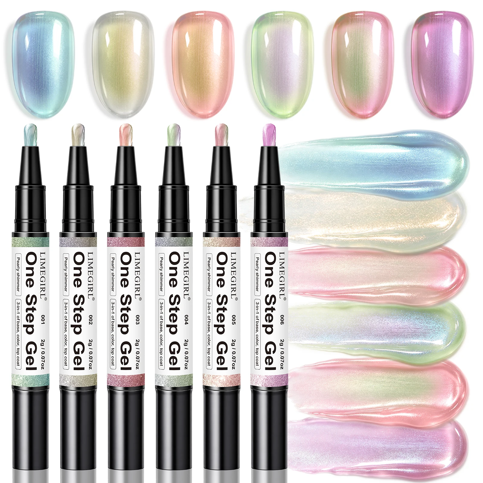 LIMEGIRL Perlglanz-Gel-Nagellackstift 6 Farben 3-in-1 Gel-Nagellack Schnelltrocknend Langanhaltend Graffiti-Malerei Nagellackstift