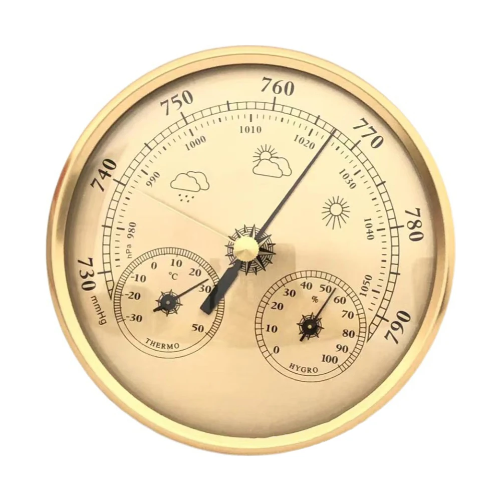 Metal 3 in 1 Barometer Weather Station for Indoor and Outdoor Use Barometer Thermometer Hygrometer with Round Frame