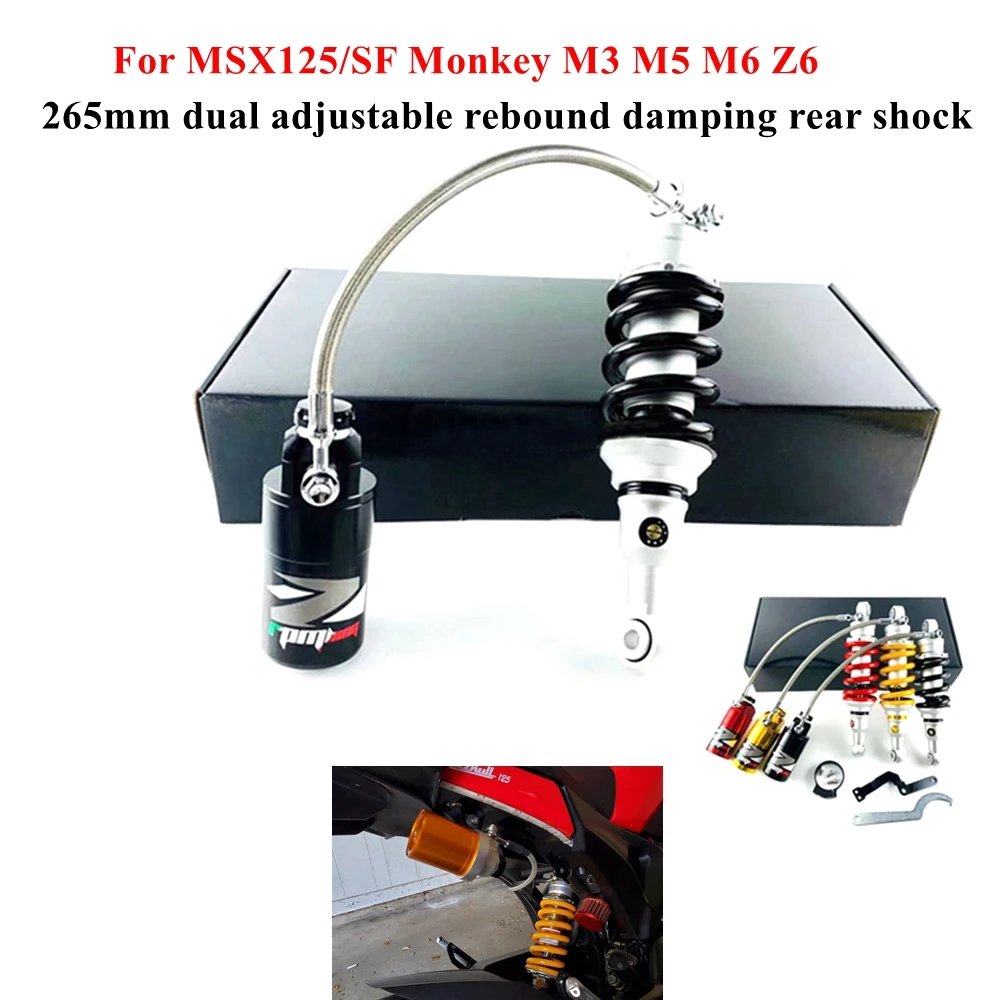 265mm Motorcycle Central Rear Shock Absorber Double Damping Adjustable For Honda MSX125/SF Monkey M3 M5 M6 Z6 Modify