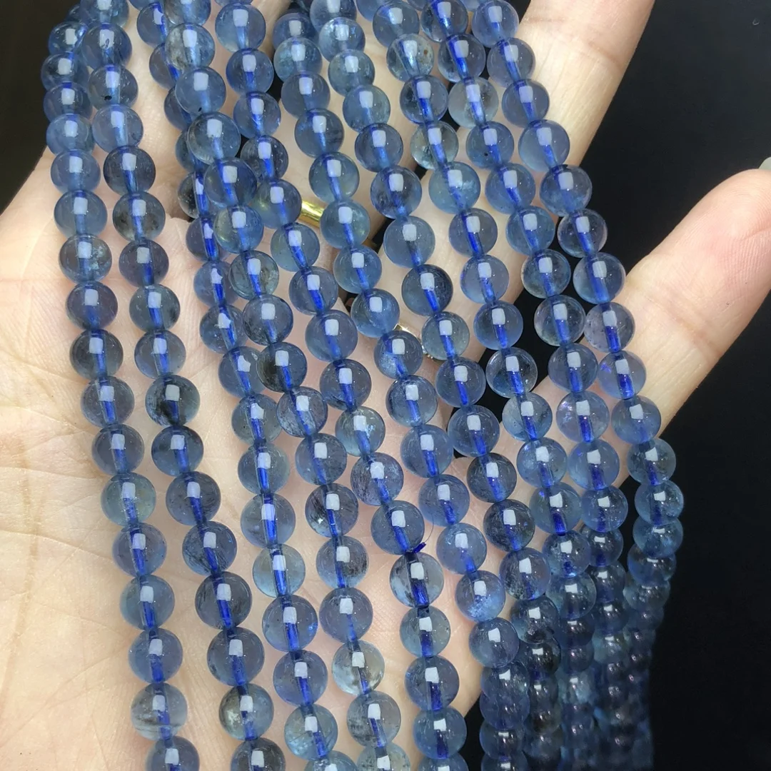 1 Pc Fengbaowu Natural 5A Devil Blue Aquamarine Bracelet Round Beads 55CM Reiki Healing Stone Fashion Jewelry Gift For Women Men