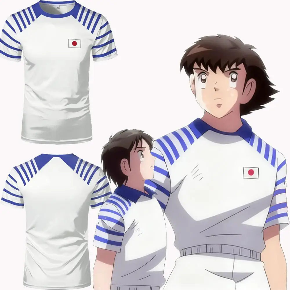 Captain Tsubasa Anime T-shirt With Japanese Flag Print Summer Breathable And Quick-drying T-shirt Customizable Gift For Fans