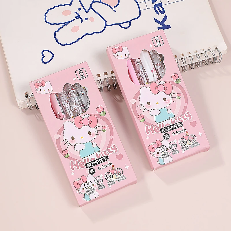 6Pcs Cartoon Sanrio Gel Pen Kawaii Hello Kitty Writing Smooth 0.5mm Black Exam Pen Creative Pressing Neutral Pen School Supplies image 2