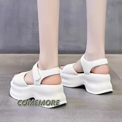 Peep Toe Super High Thick Bottom Summer Casual Shoes Platform Women's Sports Style Sandals Beach Round Head Anti Slip 2024 White