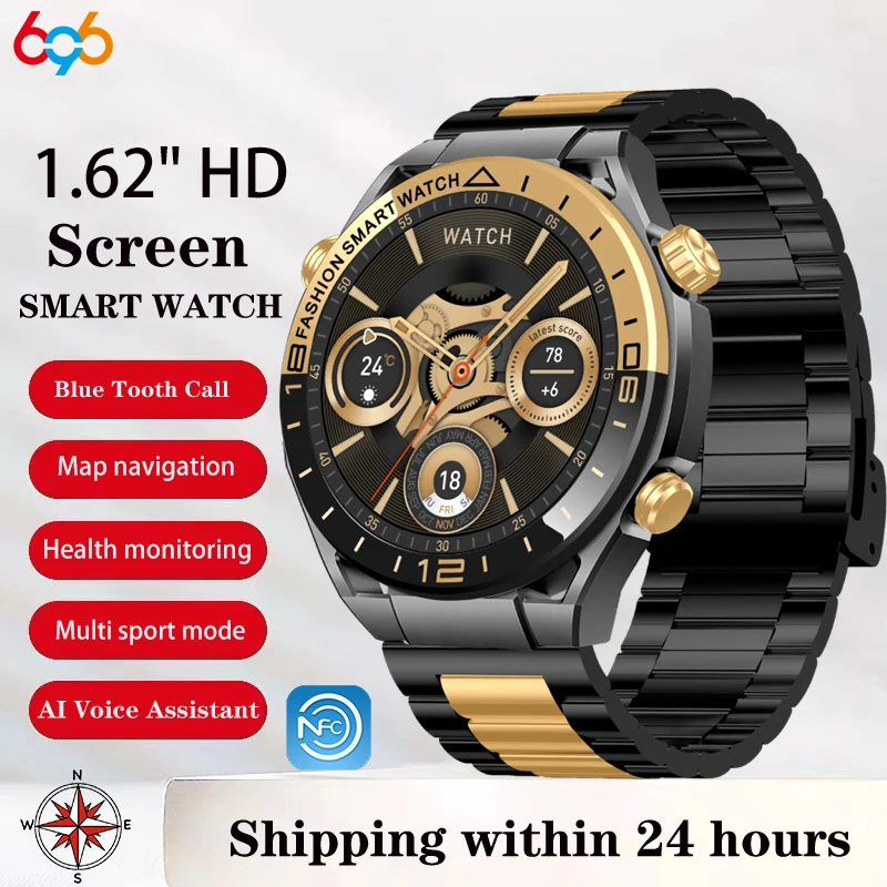 

Модные мужские умные часы 1,62 дюйма, уличный компас, водонепроницаемые часы с голосовым помощником, NFC-карта, навигация, спортивные умные часы с пульсометром