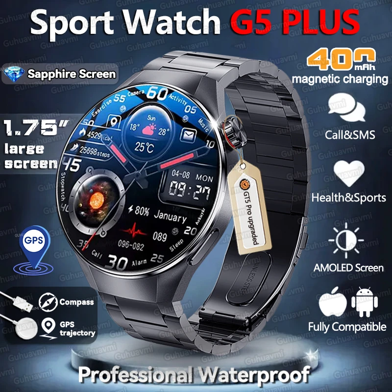 

2025Новые оригинальные часы G5 PlUS Смарт-часы для мужчин 466*466 HD AMOLED Экран GPS трек Сердечный ритм Bluetooth Вызов Водонепроницаемые SmartWatch