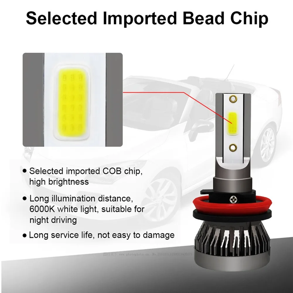 S2 LED Car Headlight Bulbs H1 H4 H7 72W 8000LM Tri-Side Emitting Hi/Low Beam Super Bright Auto Front Lamp Universal 12V Retrofit