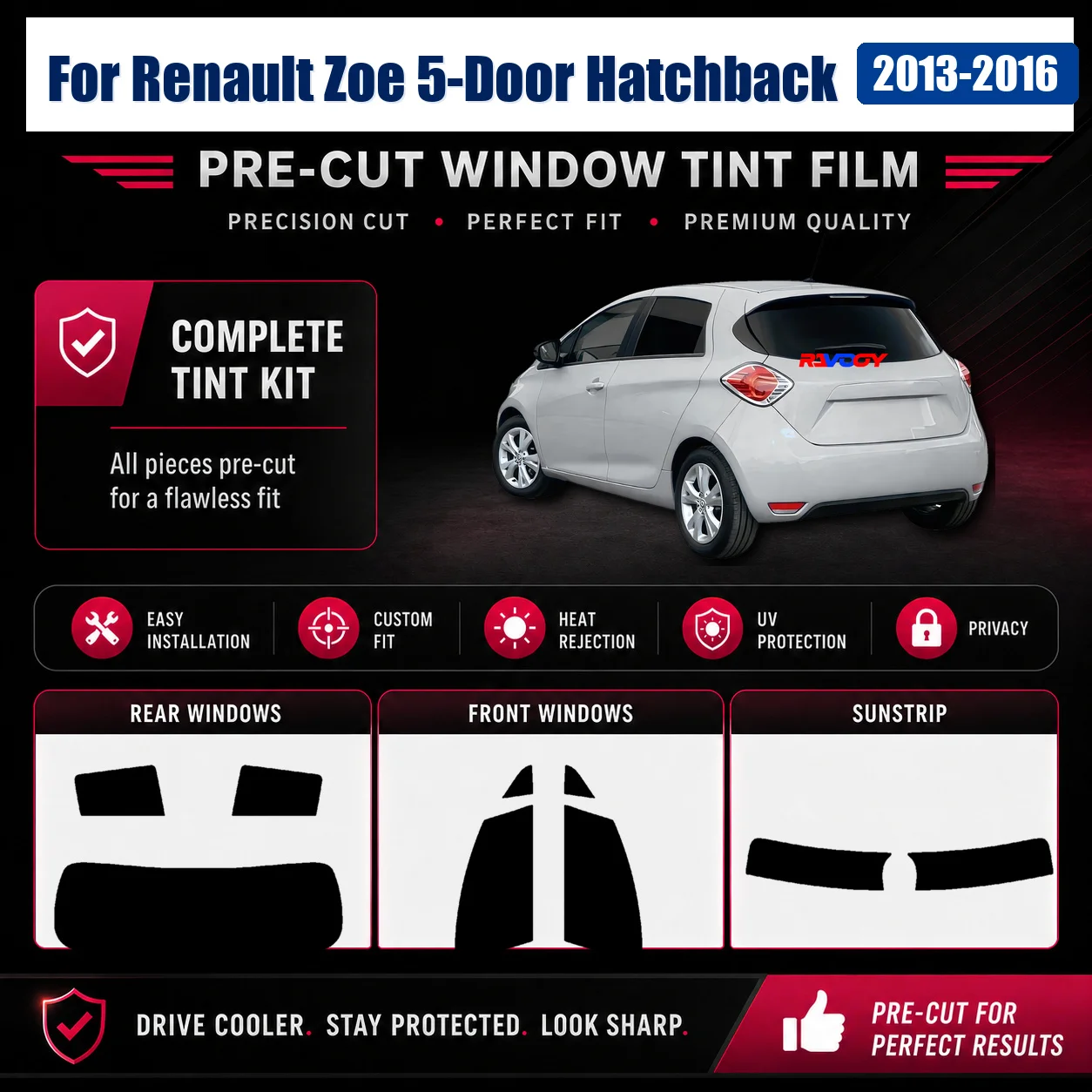 For Renault Zoe 5-Door Hatchback 2013-2016 Precut Tint Film Custom Fit Front & Rear Window RAVOOY Heat Reject