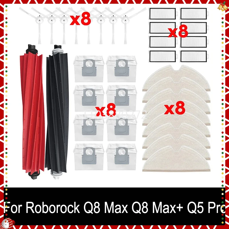 

For Roborock Q8 Max / Q8 Max Plus / Q5 Pro Plus Roller Side Brush Filter Mop Dust Bag Robot Vacuums Accessories Spare Part