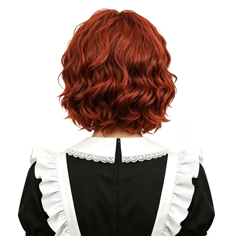 Copper Red Short Curly Wig For Women Natural Fluffy Shoulder Length Wavy Bob Heat Resistant Synthetic Hair Daily Cosplay Party