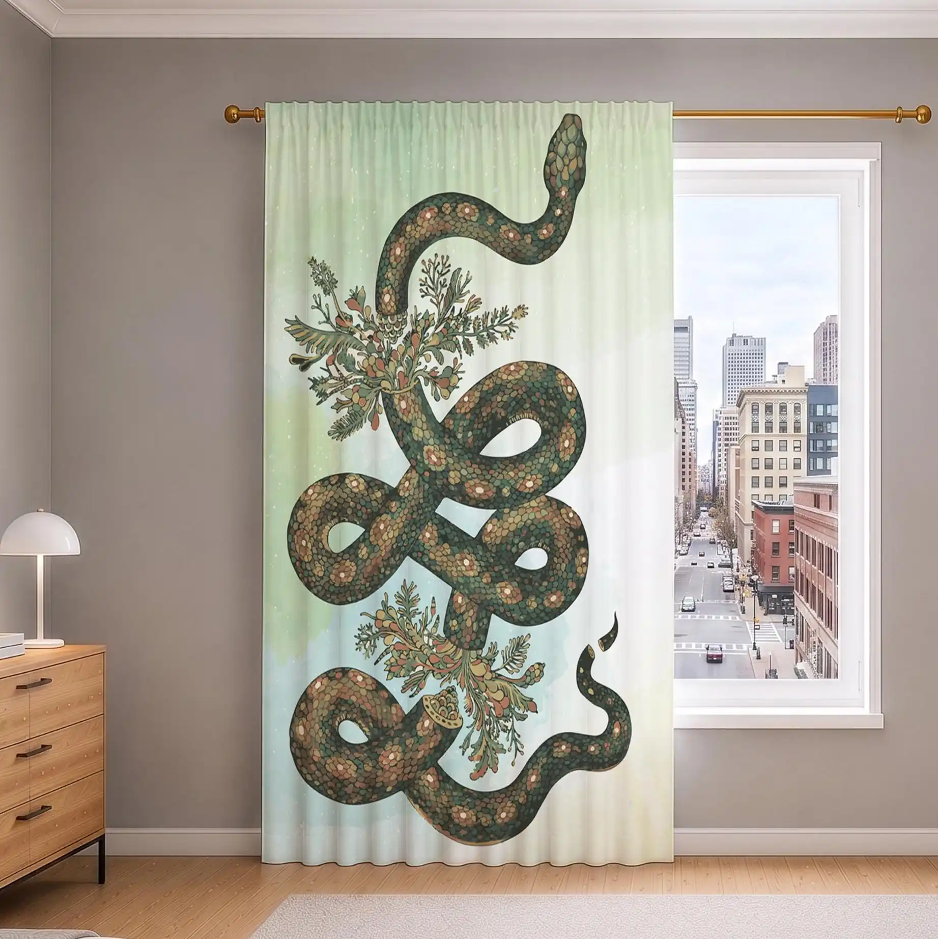 Elegant Botanical Snake Curtain Panel for Living Room Home Decor Window Treatment