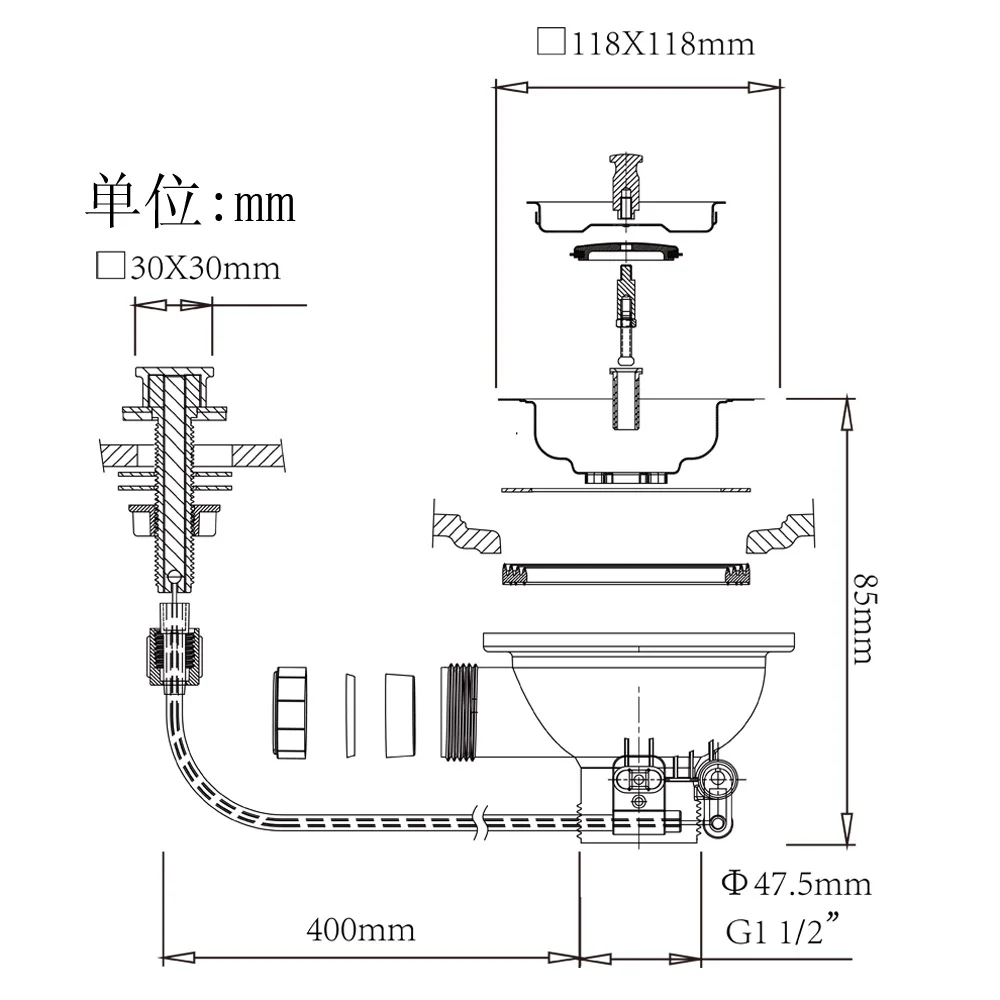 Talea-古いキッチンシンク用の正方形のストレーナーバスケット、コントローラー付き廃棄物、xk143