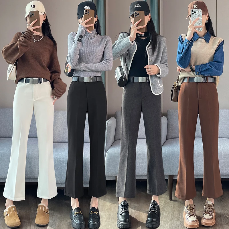 Wowls micro flare pants women Autumn Winter high-Western nine-part casual boot-cut pants LP0827