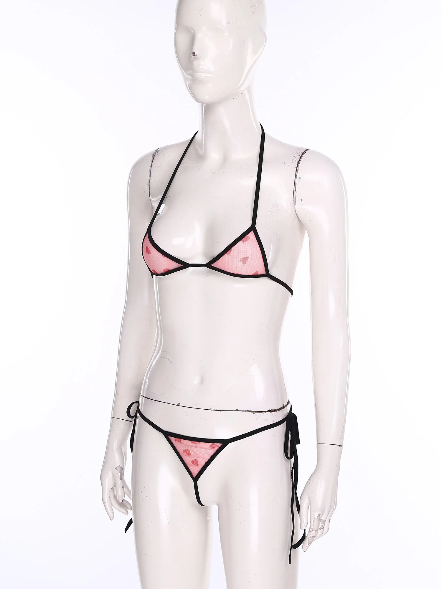 Set intimo da donna micro mini bikini lingerie set reggiseno con lacci in rete trasparente stampato top e perizoma con retro a T costumi da bagno da notte Raves