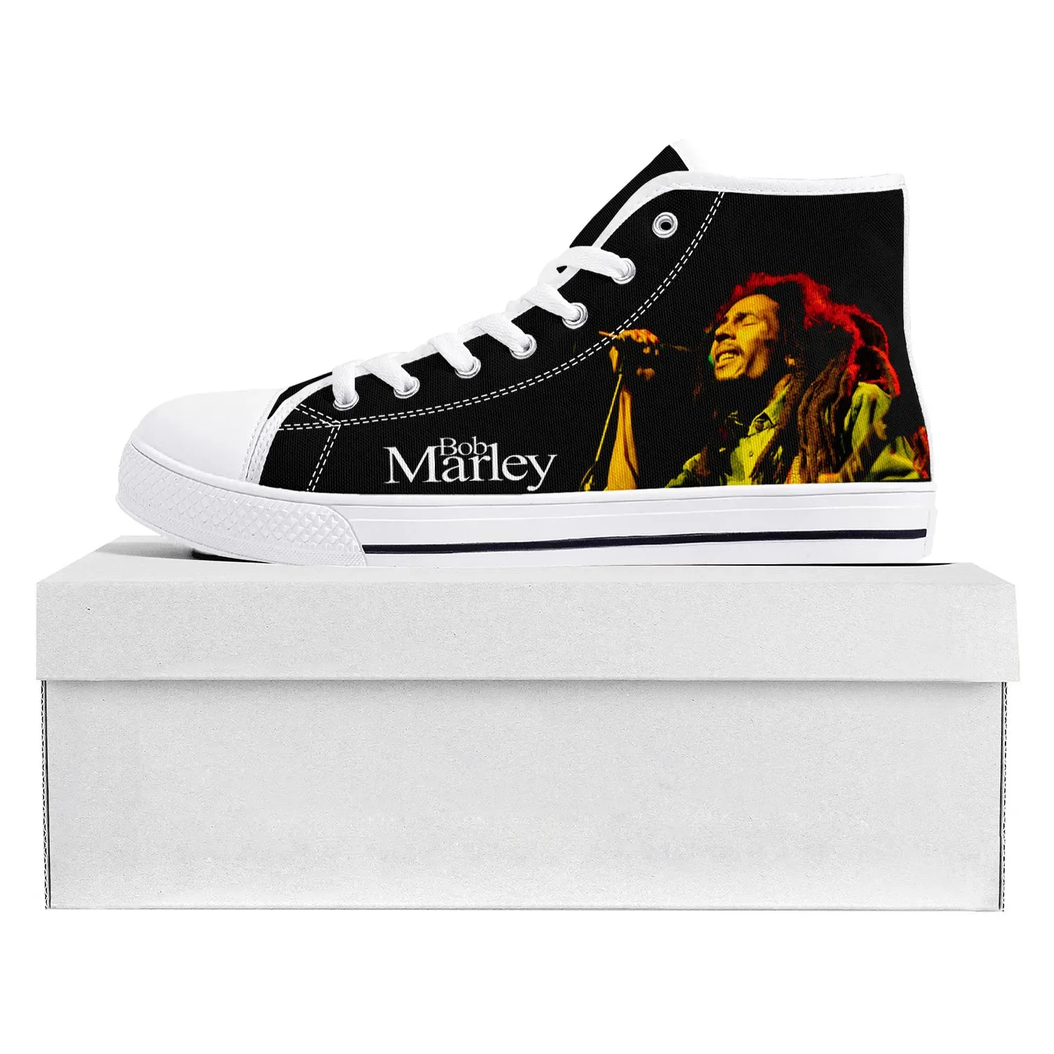 Reggae Rock Music Star Bob Marley High Top High Quality Sneakers Mens Womens Teenager Canvas Sneaker Couple Shoes Custom Shoe