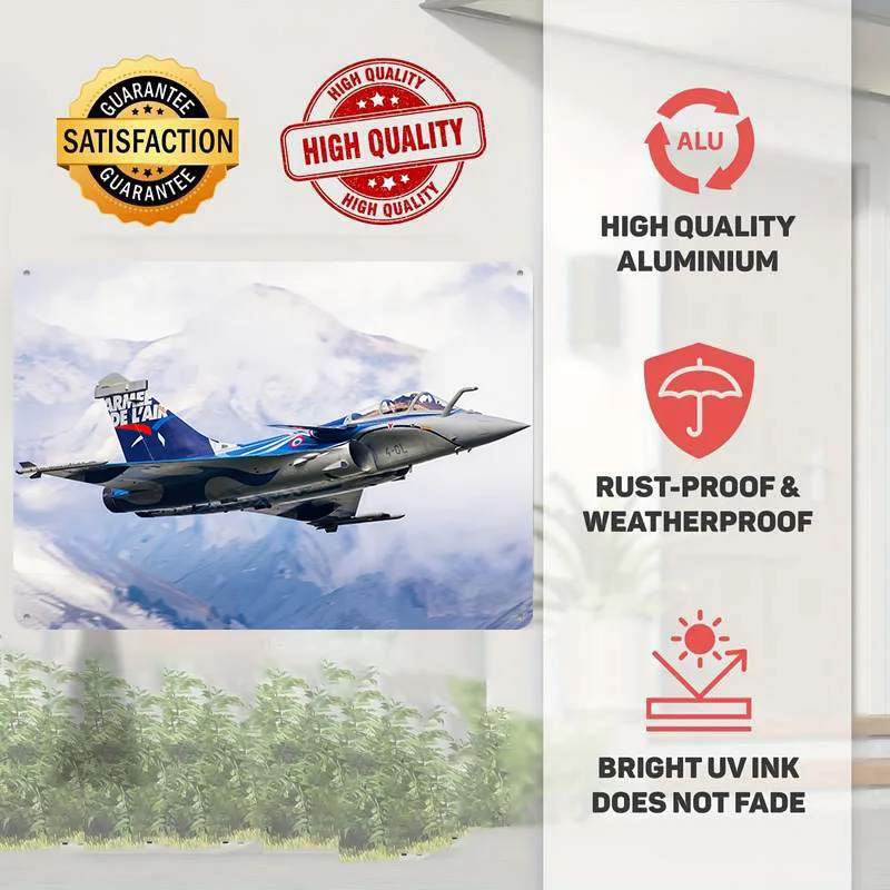 French Air Force Rafale Fighter Jet Poster Retro 3D Printed Metal Signs Customized Wall Hanging Gift for Room Ornaments Tin Sign