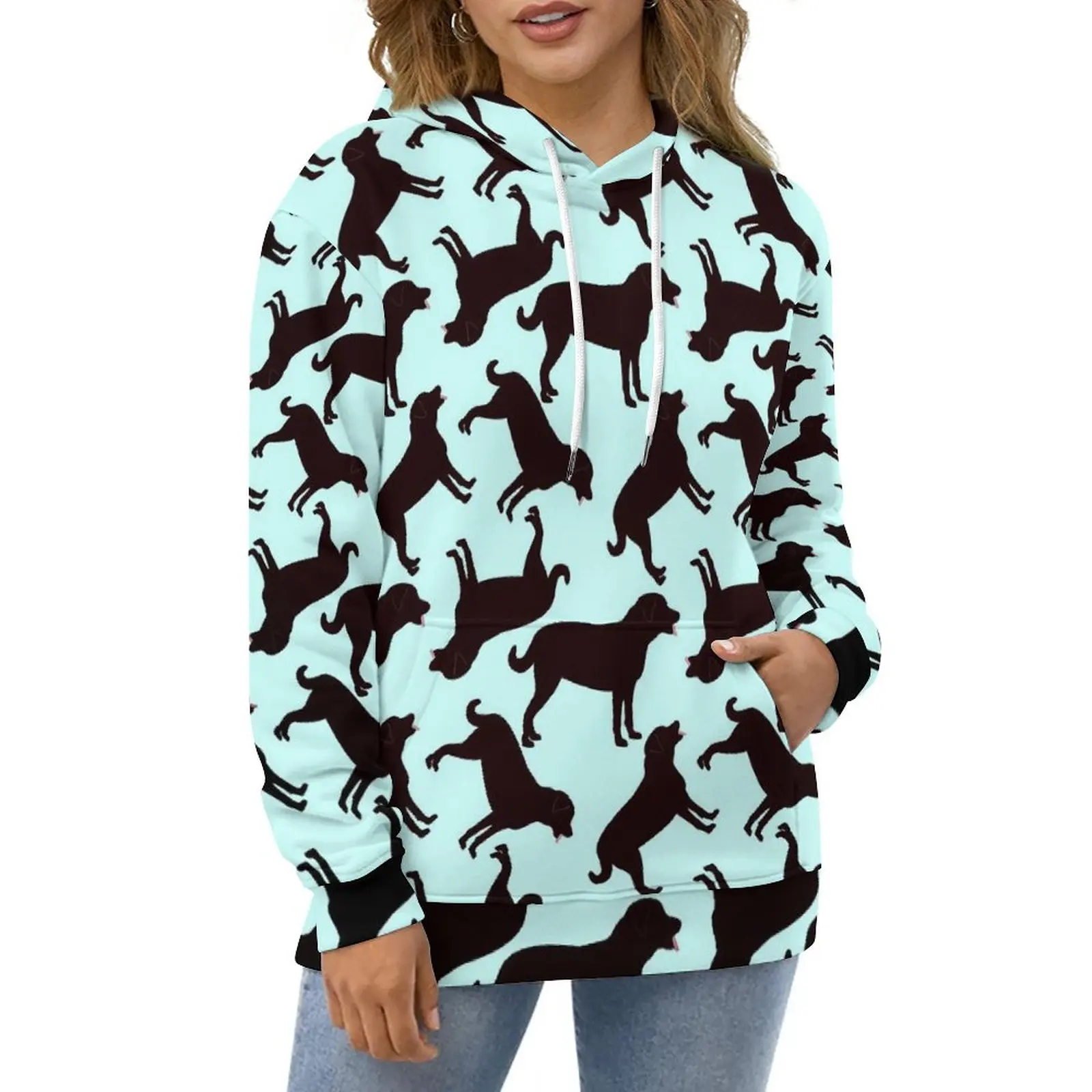 Black Lab Dog Print Hoodies Silhouette Streetwear Casual Pullover Hoodie Long-Sleeve Graphic Hooded Sweatshirts Big Size 5XL 6XL