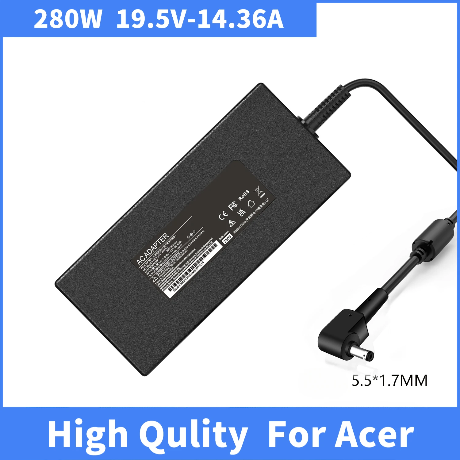

280W 19.5V 14.36A Laptop Power Adapter For Acer Predator Helios 300 500 Gaming Notebook AC Charger PSU Supply Replacement Cord