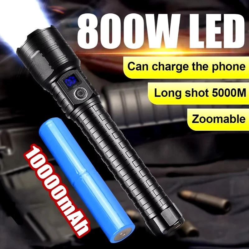 

2024 Ultra Powerful Flashlight 800W Rechargeable Torch Light 10000mAh XHP160 High Power LED Flashlights 5000M Tactical Lantern