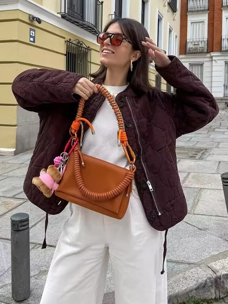 

Long Sleeve O-Neck Single-breasted Warm Coat Chic Parkas Outerwear 2025 Elegant Women's Quilting Jacket Autumn Winter