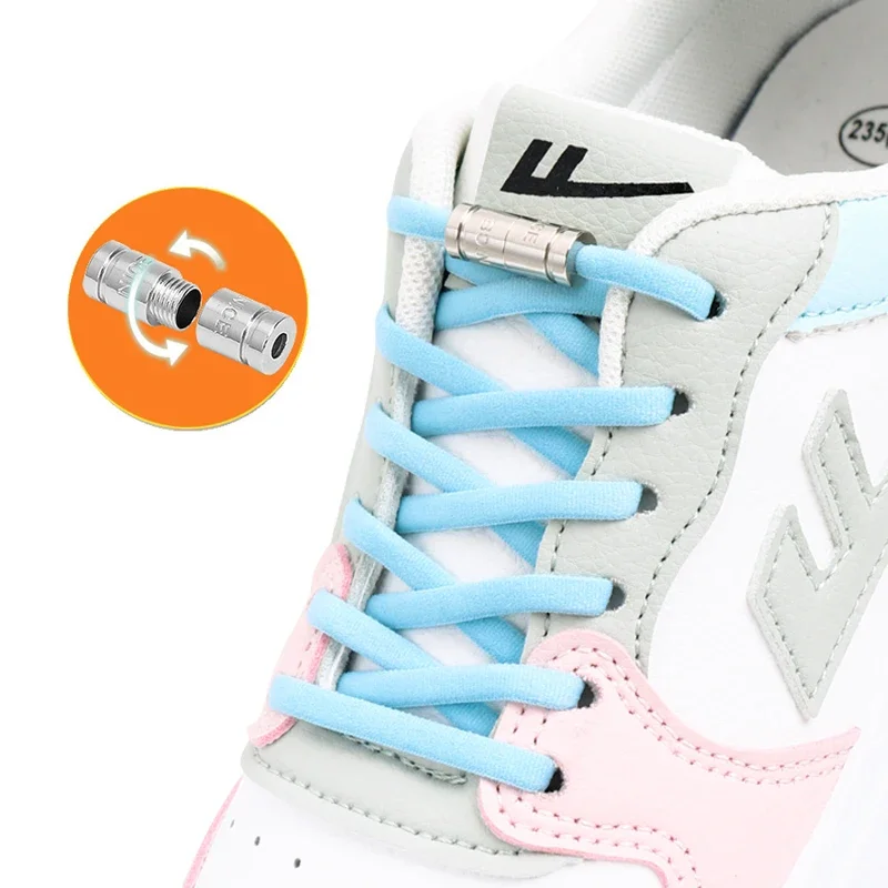 

Lazy Shoelaces for Sneakers Elastic Shoe Laces Without Ties Capsule Metal Lock Round Shoelace Easy Installation 1 Pair