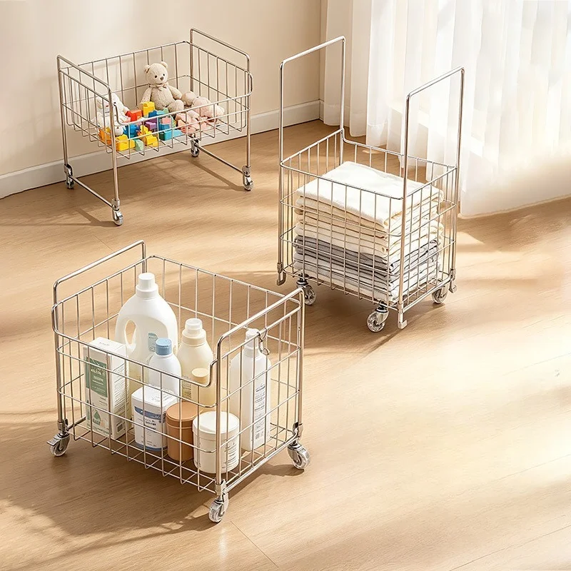 Stainless Steel with Wheels Dirty Clothes Basket Luxury 3-tier Laundry Basket Movable Multifunction Box Organizer for Clothes
