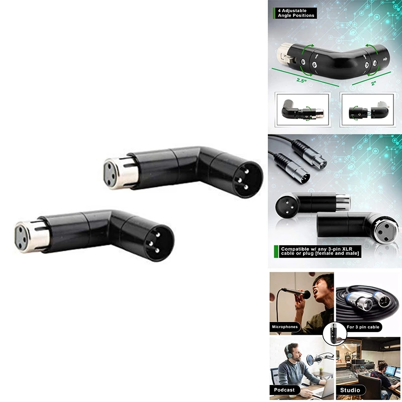 Rotatable XLR Angle Adapter Dual Male And Female L-Shaped Connector Metal Adapter With 4 Adjustable Angle Positions