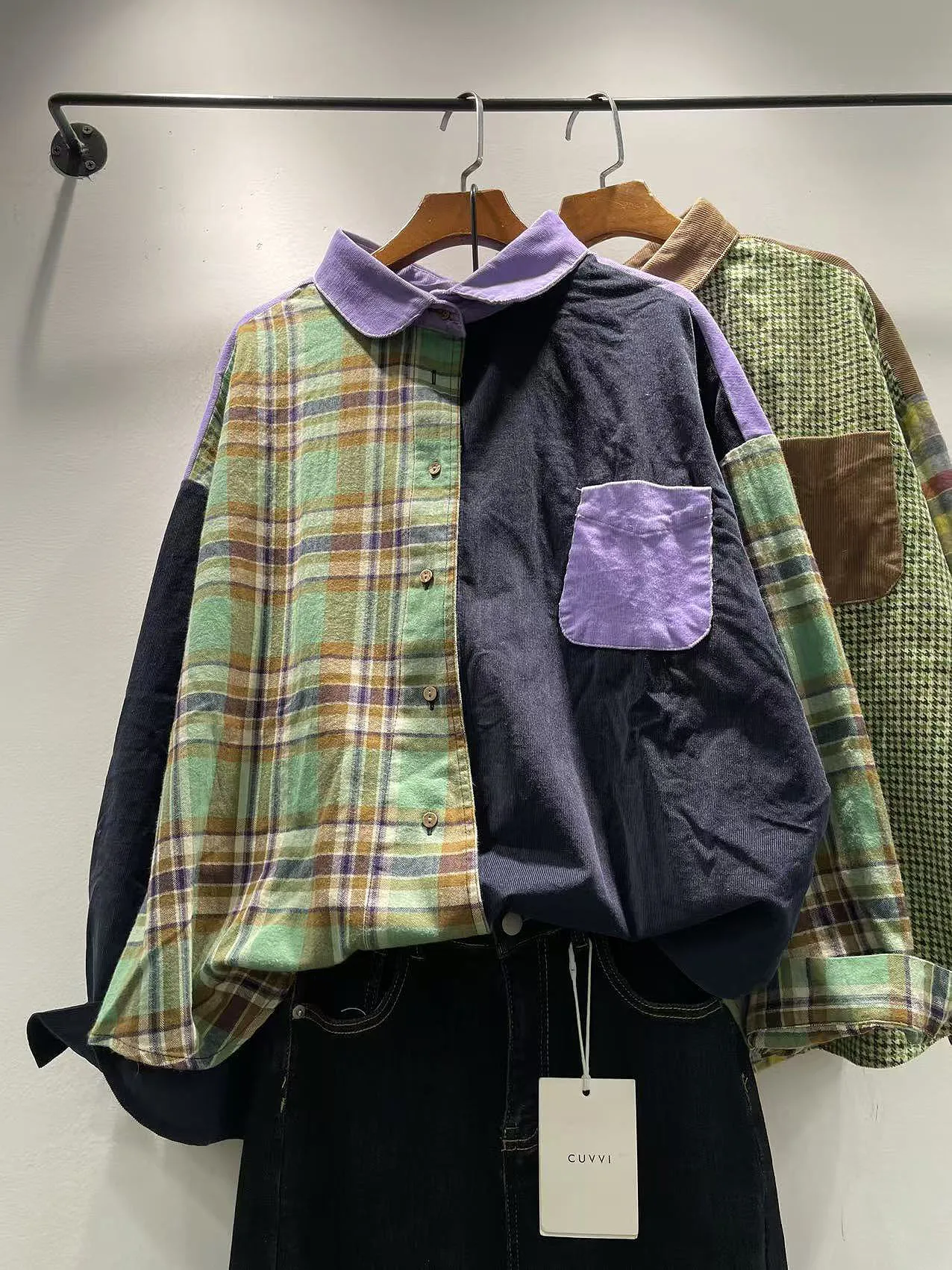 

Свободная женская блузка с длинным рукавом, весенне-осенняя, в корейском стиле, с пэчворком, клетчатым воротником, на одной пуговице, повседневная, из хлопка