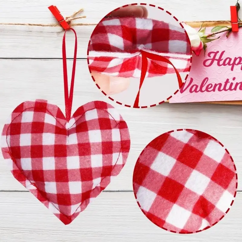 G92C Set of 12 Plaids Check Heart Pendant Charm for Valentines Party and Home Decors