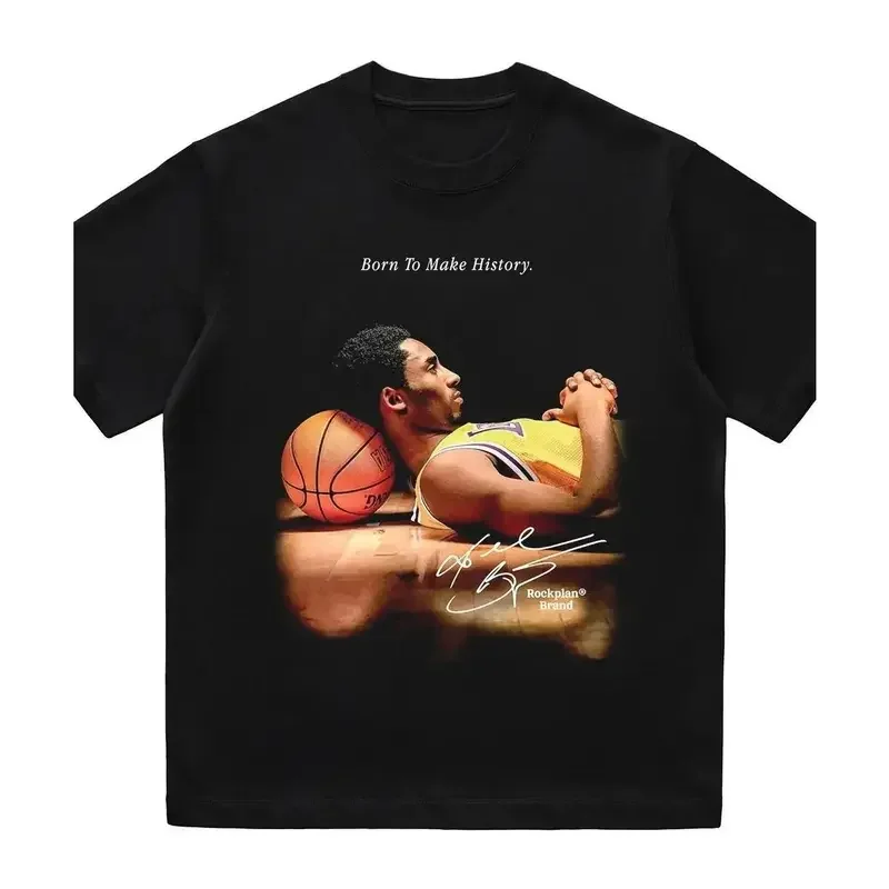 Men's Retro Kobe Headrest Basketball Pattern T-shirt Signature T-shirt - Black Short Sleeve, Retro Summer Casual Street Wear, Basketball Fans T-shirt