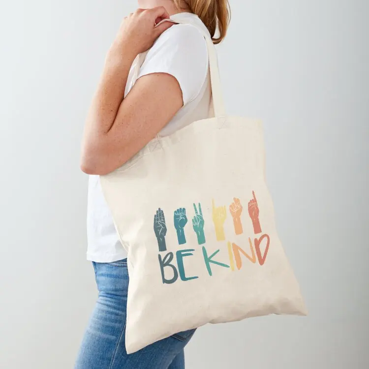 

Be Kind Hand Sign Language Teachers Retro Interpreter ASL Tote Bag bags luxury women reusable grocery bags Candy bags