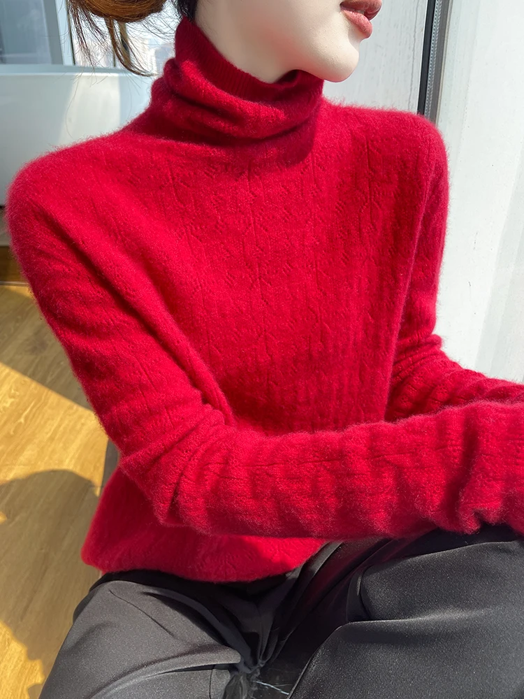 

Осень-зима, осенне-зимние женские пуловеры с рюшами на воротнике, облегающий нижний свитер, трикотажные топы из 100% кашемира