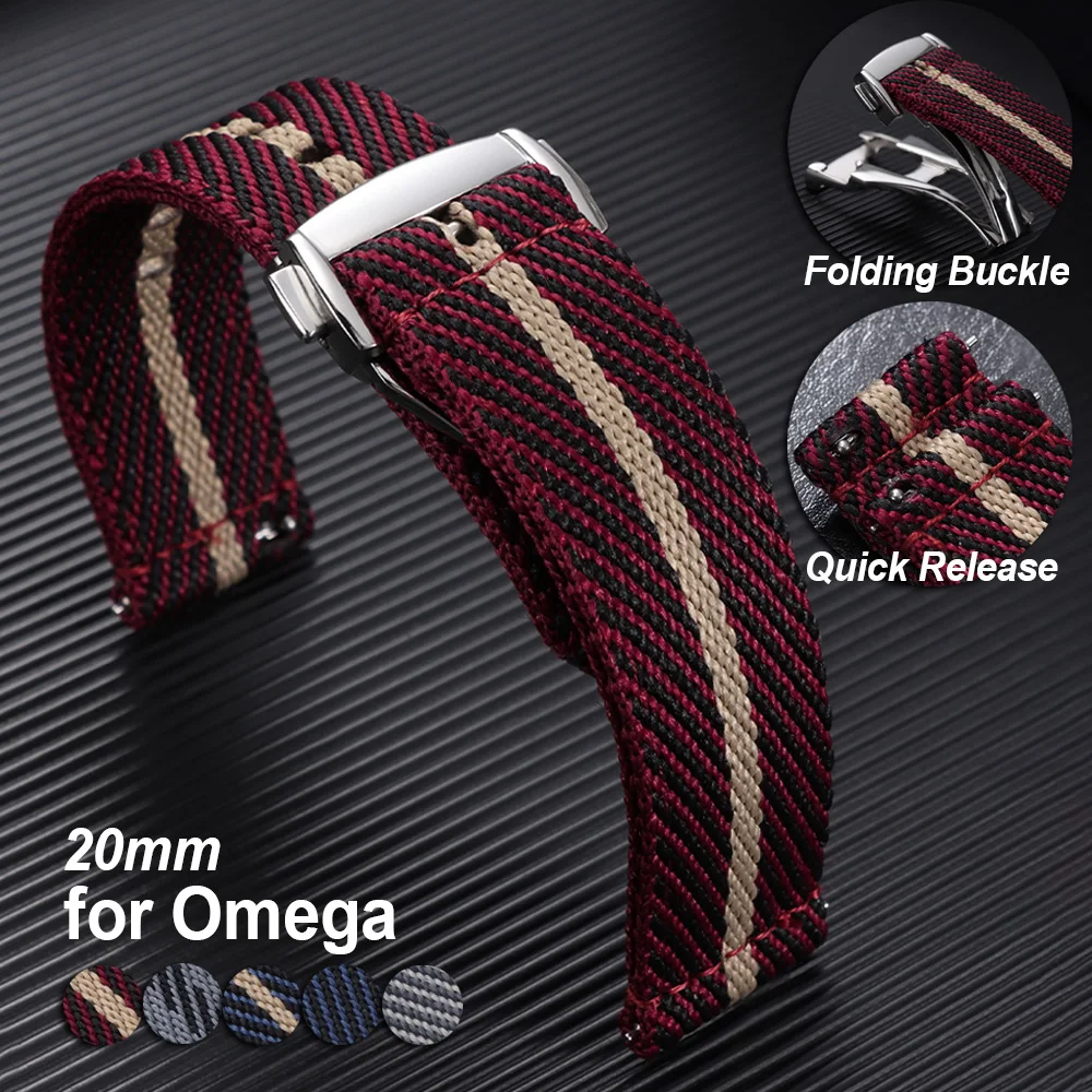 

20mm Nylon Watch Strap for Omega Woven Canvas Fabric Watch Band Men Women Military Sport Quick Release Bracelet Accessories
