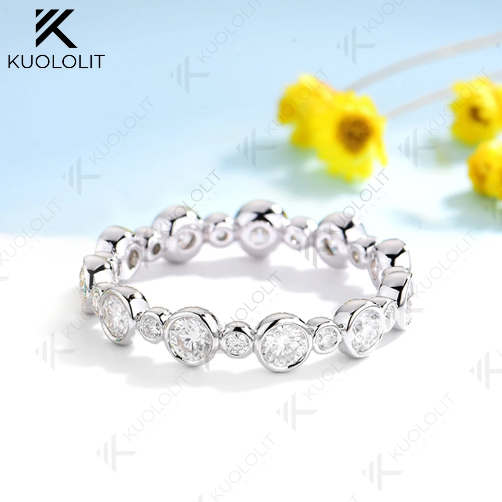 Kuololit 1.3CTW Anillo de moissanita blanca para mujer sólido 18K 14K 10K 585 oro blanco eternidad banda completa para regalos de Navidad fiesta