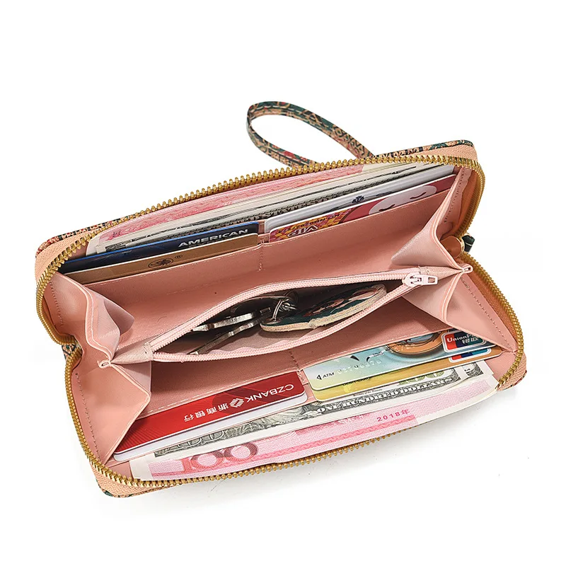 Minimalist Women's Wallets Long Clutch Wallet with Wrist Strap Large Capacity Printing Ladies Card Holder Mobile Phone Purse