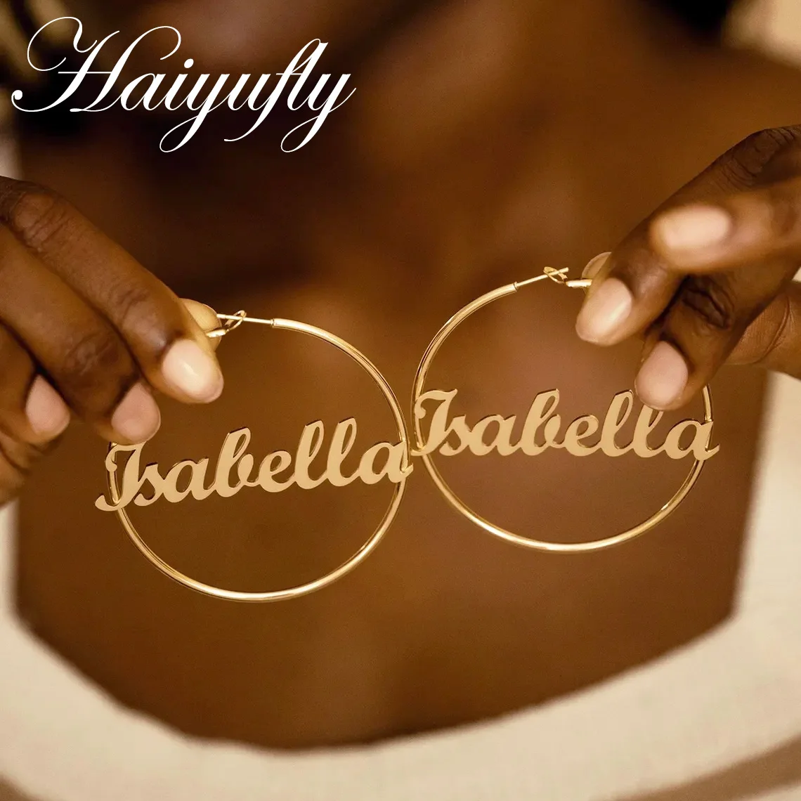 Haiyufly Custom Name Earring for Women Spring Buckle Hoop Earring Stainless Steel Jewelry Personalized Mother Kids Birthday Gift
