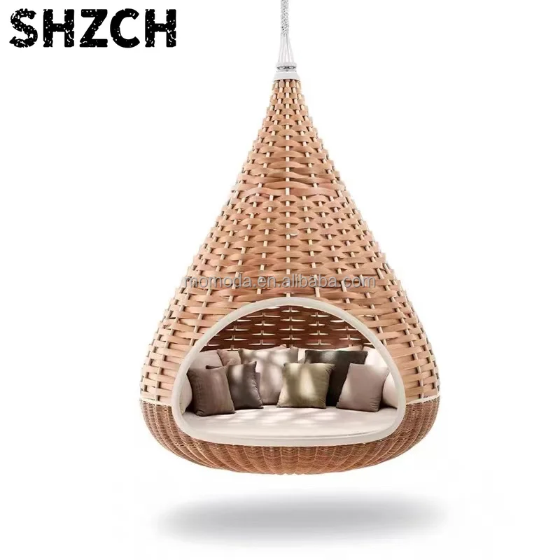 Natural Nestrest Suspended Seat Outdoor Rattan Garden Standing Hanging Loung/er Daybed Big Rattan Swing For Resort