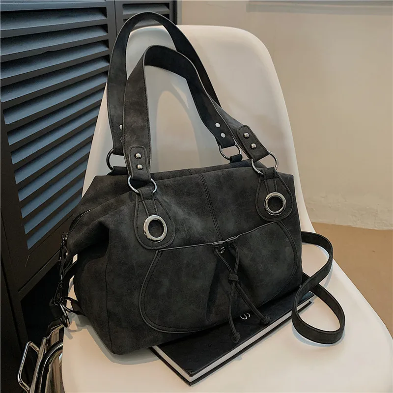 PU Leather Shoulder Bags for Women Vintage Large Capacity Versatile Travel Handbags Female Autumn Portable Commute Crossbody Bag