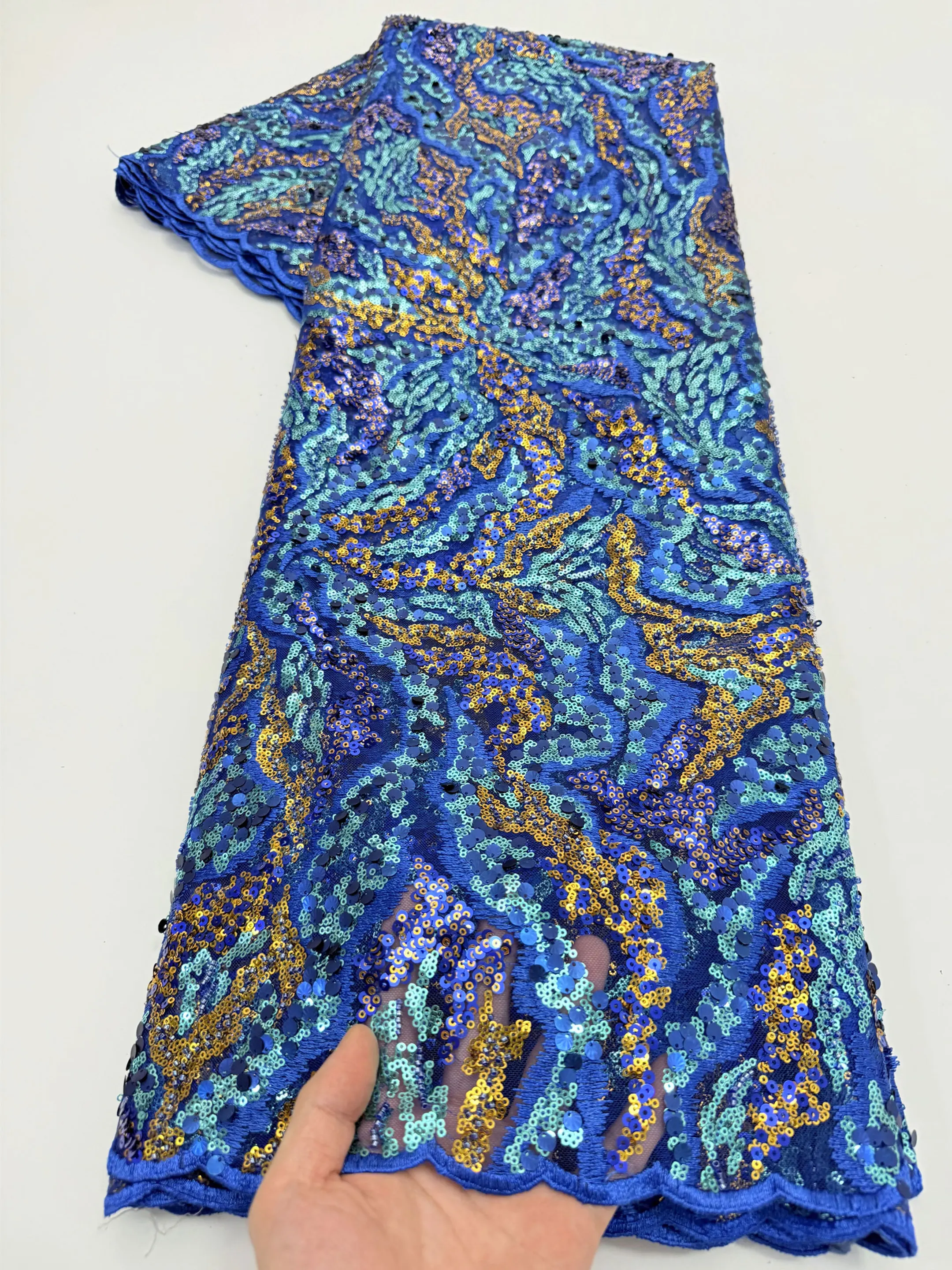 

Африканское нигерийское кружевное полотно с пайетками и бисером 2026, королевский синий цвет, высококачественный французский тюль для пошива свадебных платьев