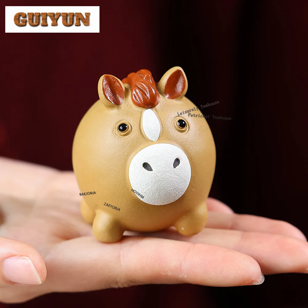 Yixing Purple Clay Chubby Horse Tea Pet Handmade Tea Sculpture Tea Figurine Play Toys Tea Statue Ornaments Drinkware Accessories