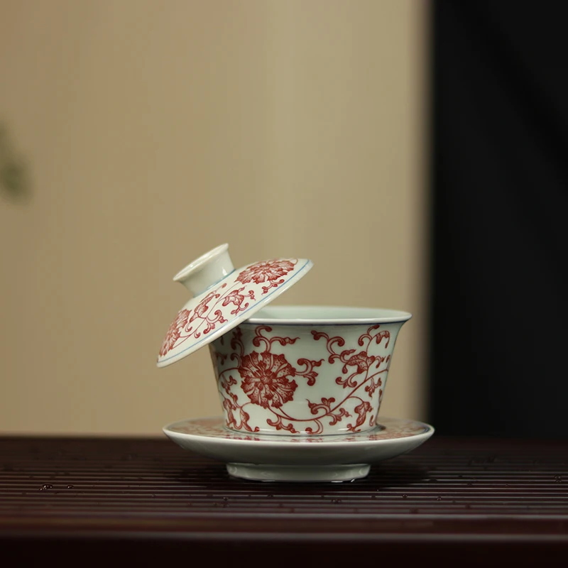 

Jingdezhen Hover Gaiwan глазурованная чаша для пивоварения Красного чая керамическая Бытовая сине-белая горная чаша подвеска с крышкой