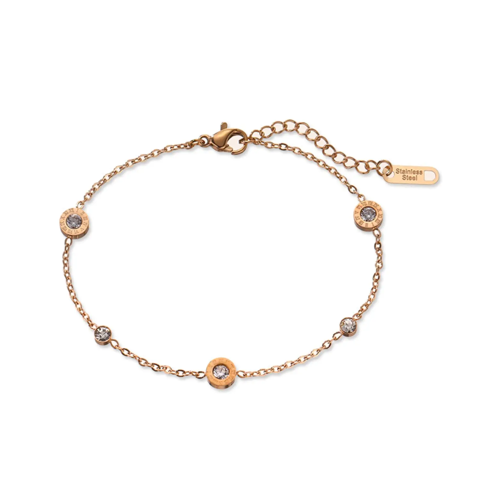 Rundes Zirkon-Charm-Armband mit römischen Ziffern aus Edelstahl, Schmuckgeschenk für Frauen und Männer – Detail 3