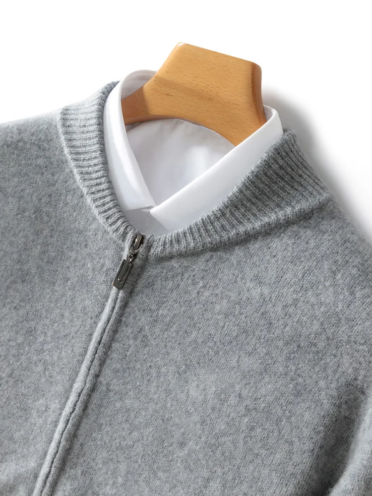 Men's Cashmere Sweater Zipper Cardigan Autumn Winter 100% Merino Wool Knitwear Thick Soft Warm Smart Casual Sweater Coat Tops