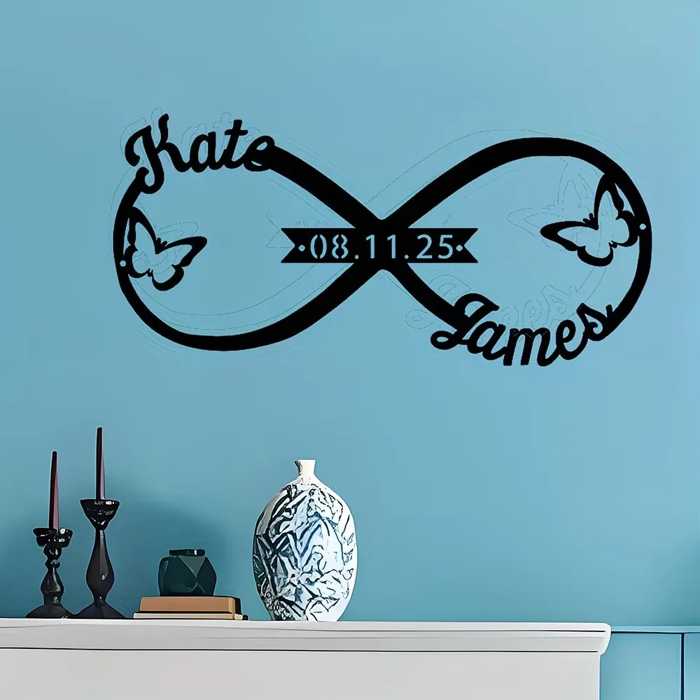 Custom Vintage-Style Metal Infinity Butterfly Sign with Personalized Names & Dates - Ideal for Door, Living Room, Outdoor Patio
