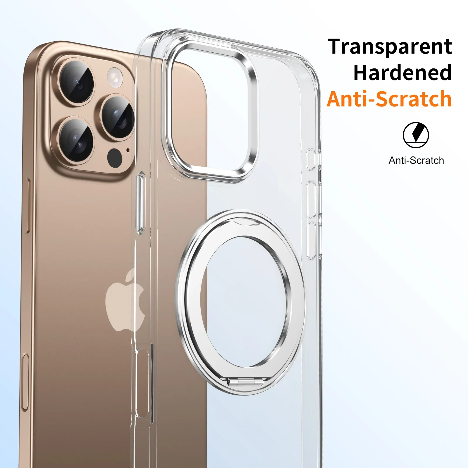 360° Metal Ring Stand clear Magnetic Case for IPhone 16 15 14 13 12 15 Pro Max Plus Magnetic Wireless Charging Transparent Cover