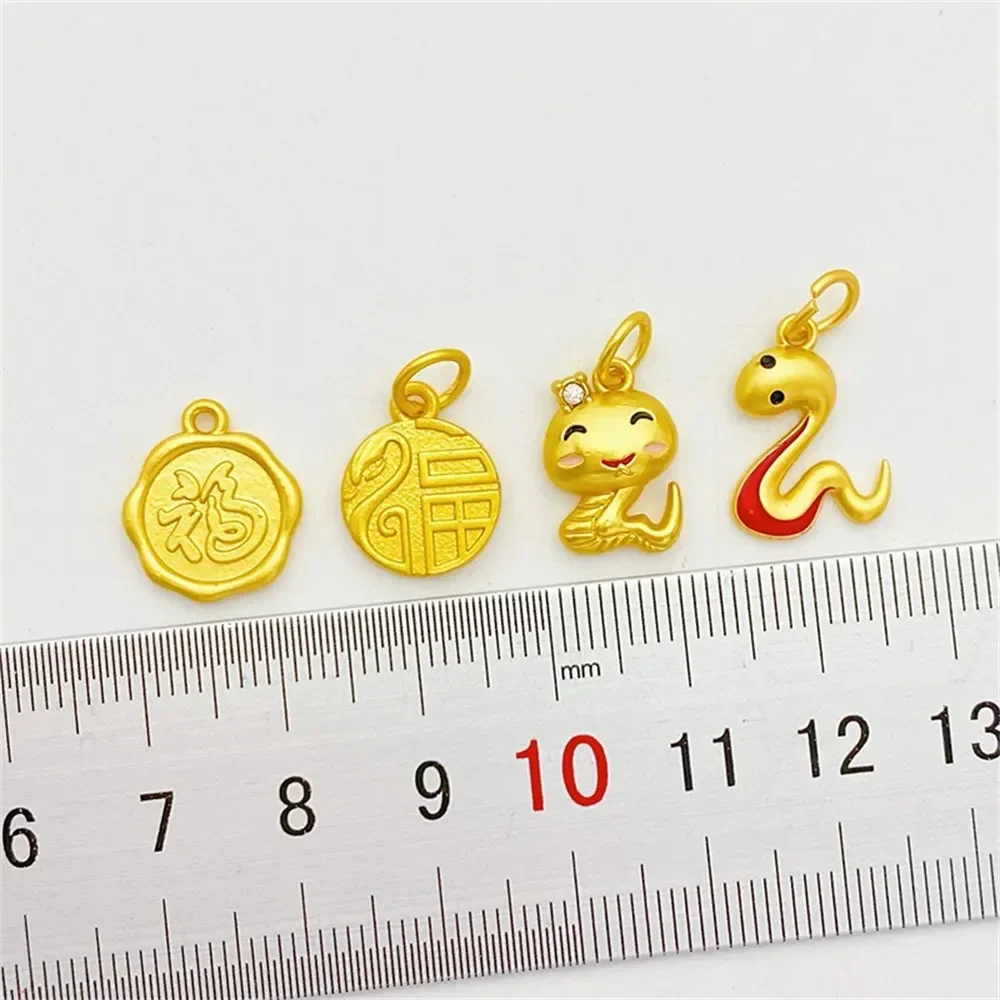 Guochao Ancient Gold Zodiac Snake Blessing Brand Pendant Handmade DIY Beaded Bracelet Necklace Jewelry Material Accessories