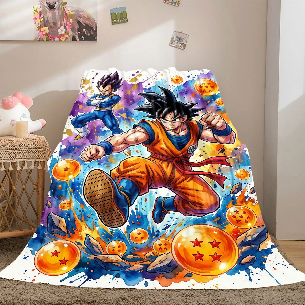 Dragon Ball Vivid 2D Print Flannel Blanket, Cartoon Figures for Couch, Warm Home Decor Travel Picnic Rug_LIAN