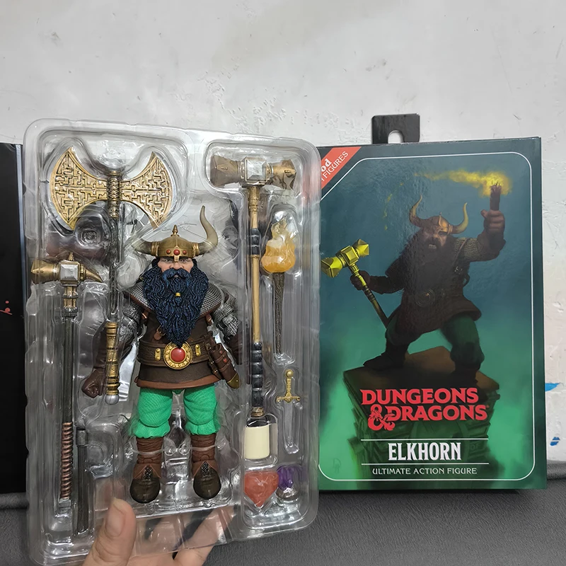 Original Neca Dragon And Dungeon Anime Figure Dwarf Warrior Elkhorn Action Figures Handheld Model Toy Collectible Birthday Gifts