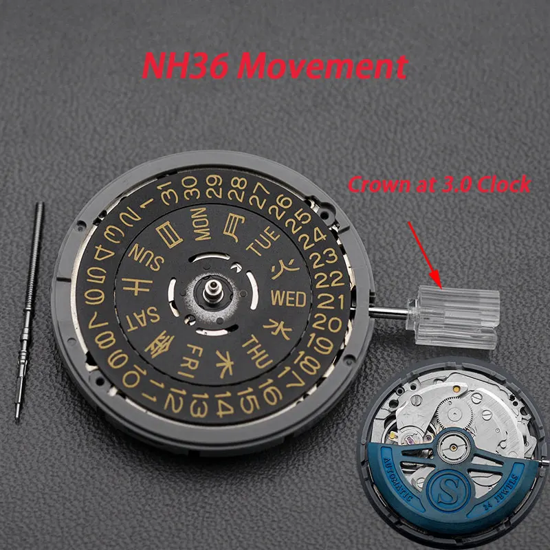 Japan  NH35 NH36 Automatic Movement With Oscillating Weight Modified Rotors Black Week/Window Luxury Date Watch  Repair